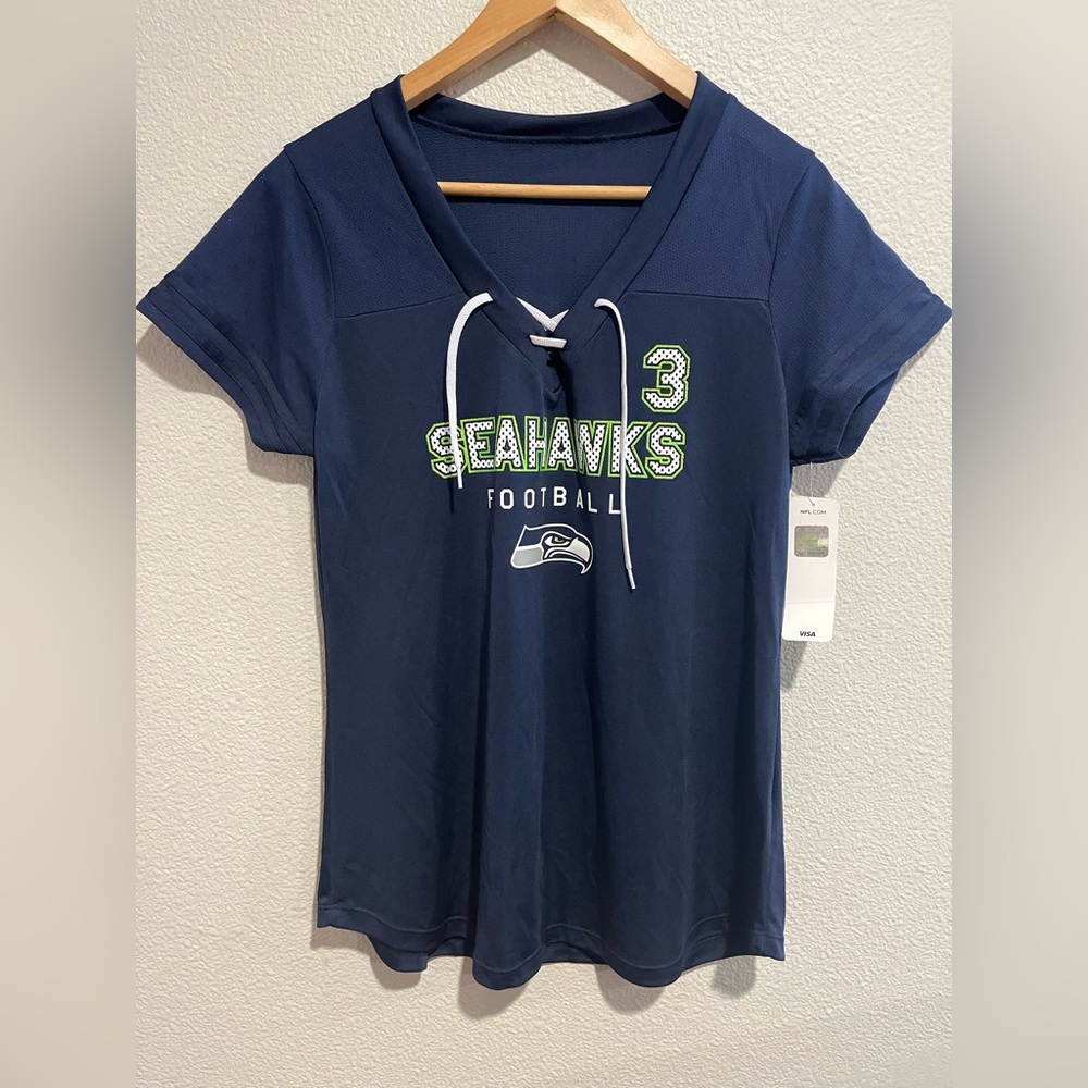 NFL Seattle Seahawks Russel Wilson Lace Up Jersey Top Womens XL